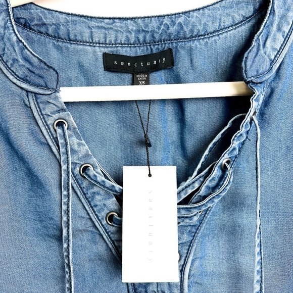 Sanctuary lace up chambray top size XS - Picture 2 of 7